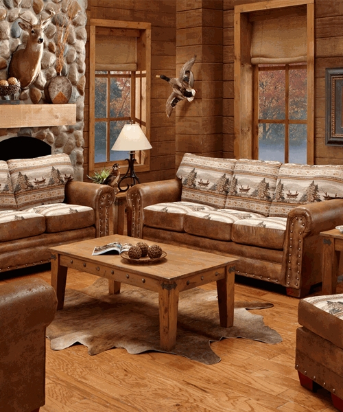 Sofa Collection: Scenic Pattern Cushions and Lodge Sofa Set