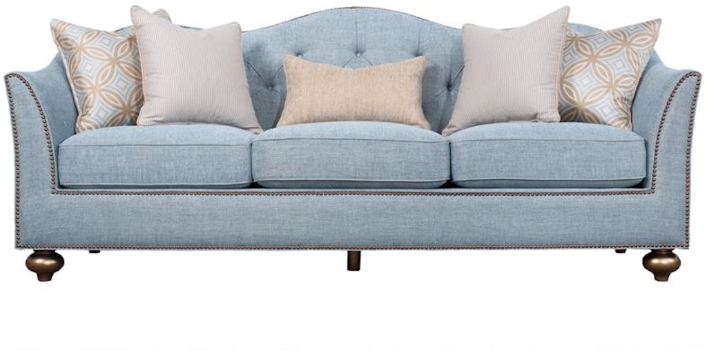 Sofa Diamond Tufting Nailhead Outline Transitional Camelback Couch