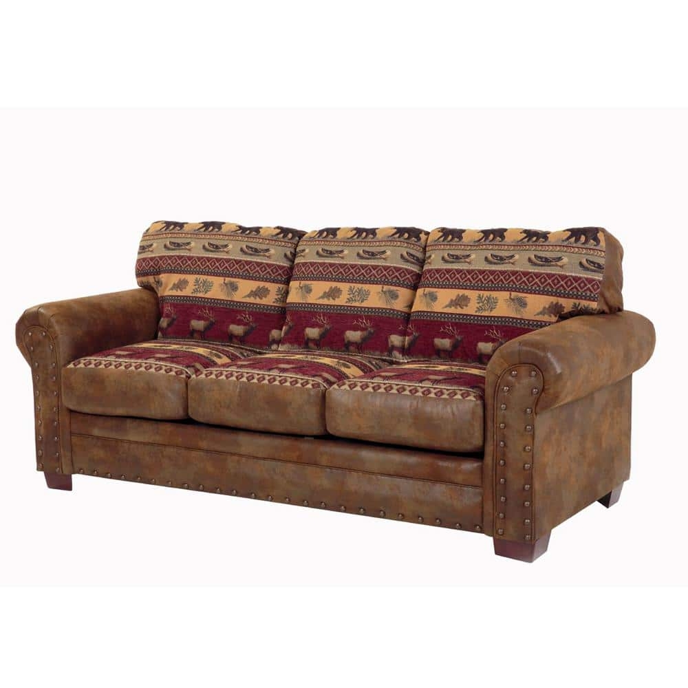 Sofa: English Rolled Arm Couch with Wildlife Print Tapestry