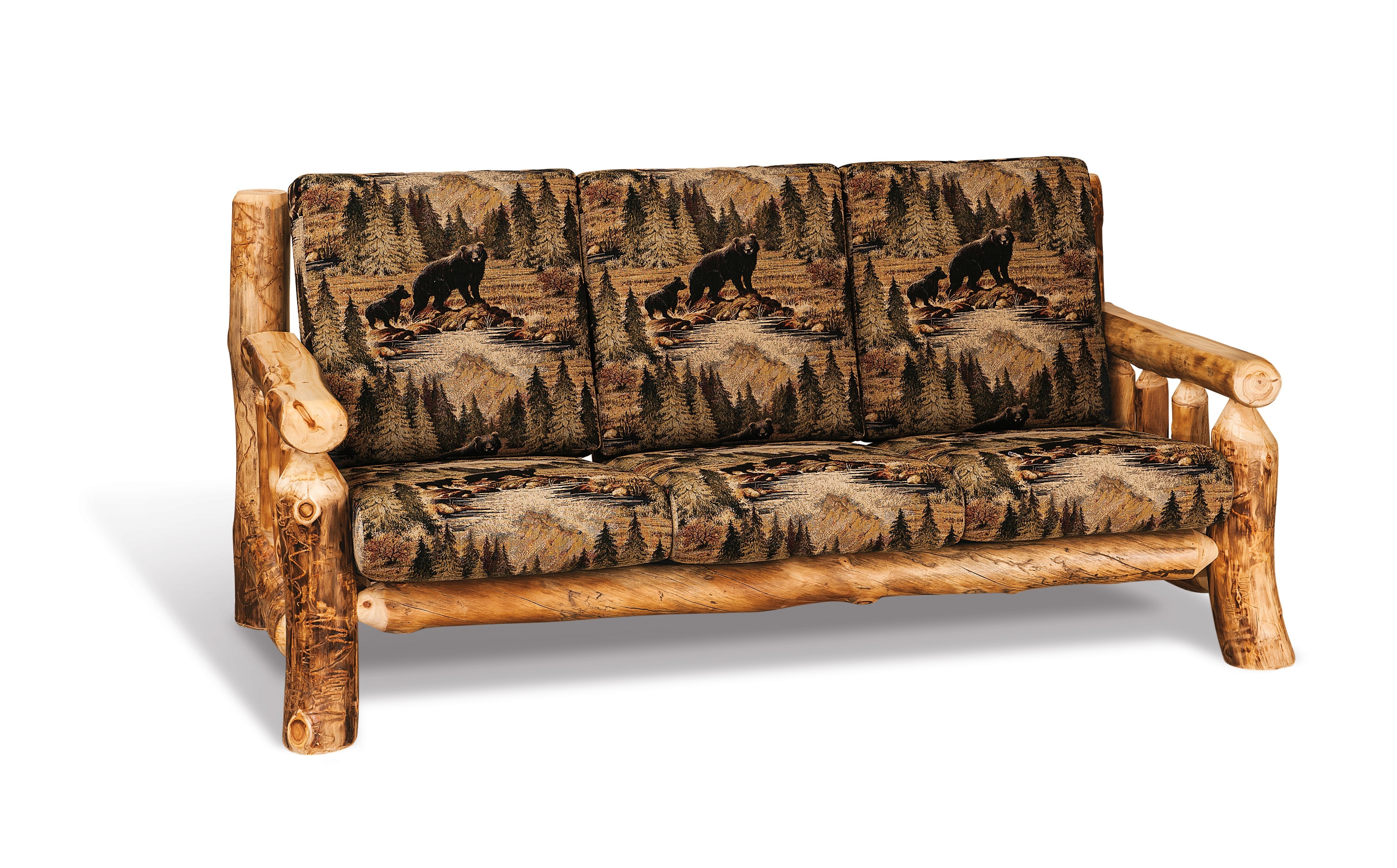 Sofa featuring Bear Pattern and Rustic Log Frame