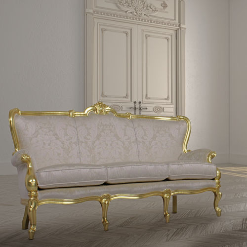 Sofa featuring Gilded Carved Frame Champagne Velvet French Couch