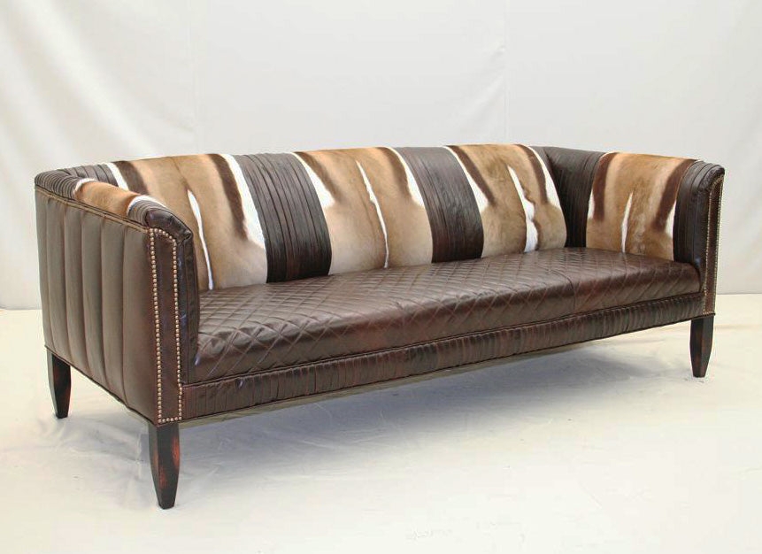 Sofa Featuring Hair on Hide Back and Diamond Quilted Seat Texture