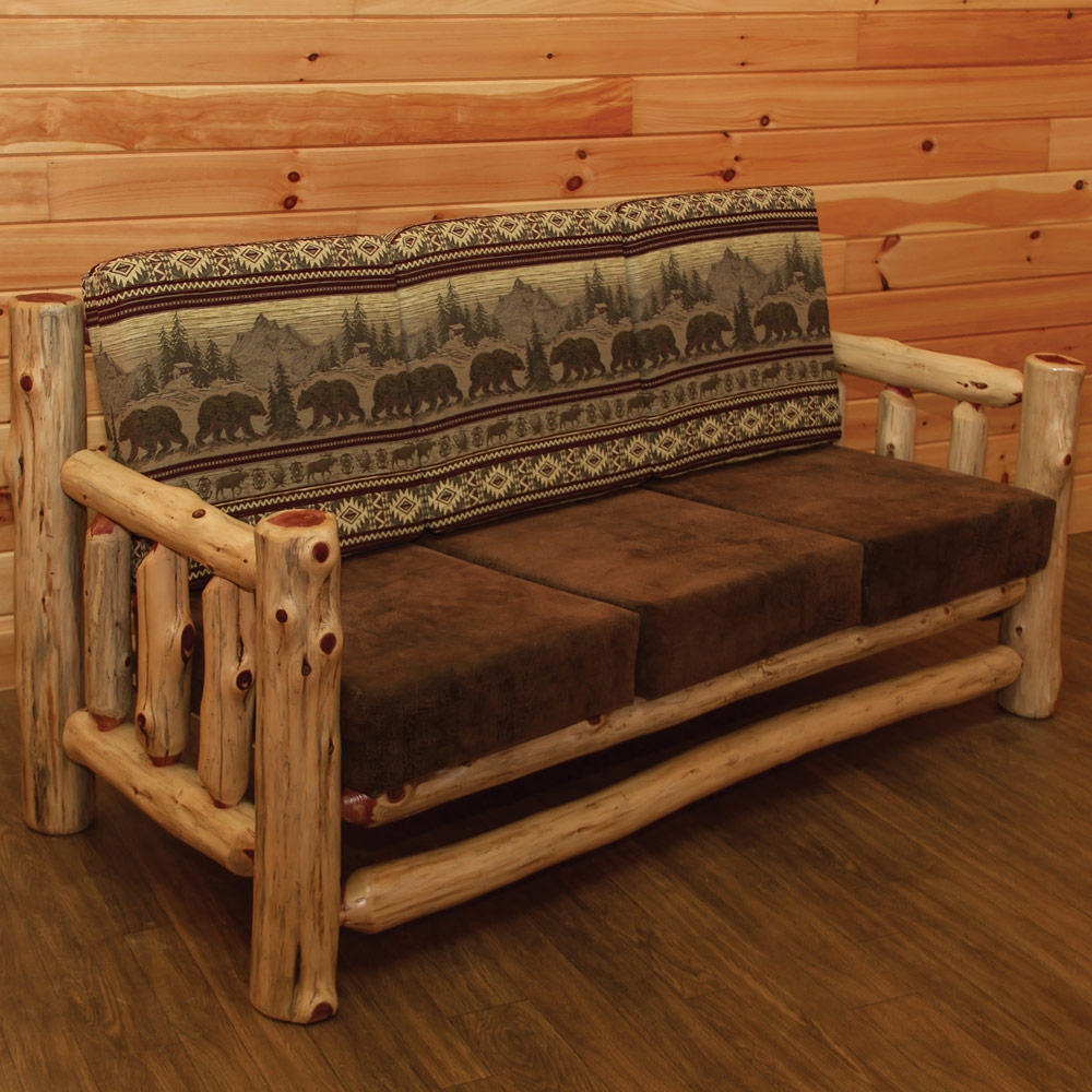 Sofa featuring Wildlife Tapestry and Honey Wood