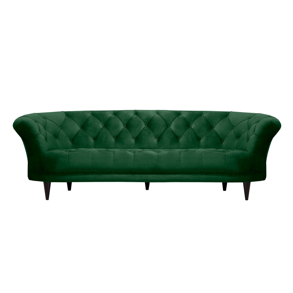 Sofa Flared Rolled Arms Hunter Green Velvet Tufted