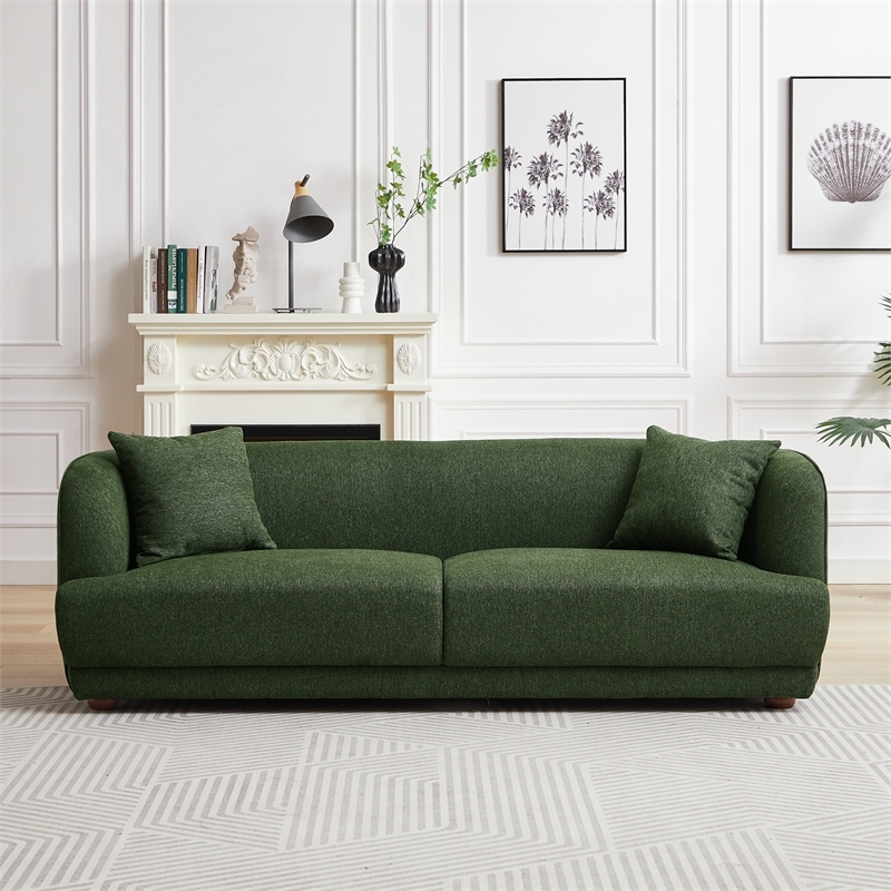 Sofa: Forest Green Fabric with Low Profile Rounded Arms