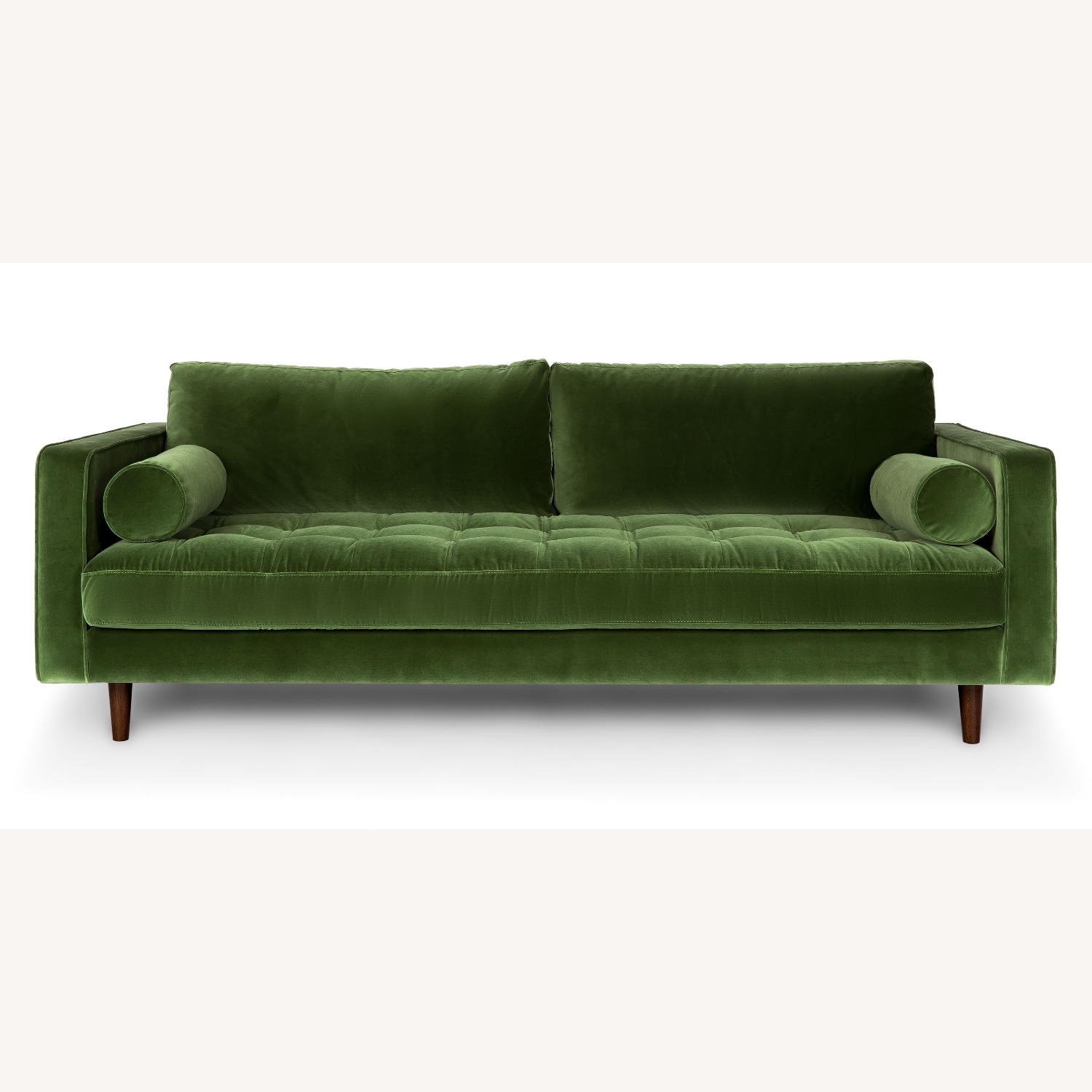 Sofa: Grass Green Velvet with Grid Tufted Bench Seat