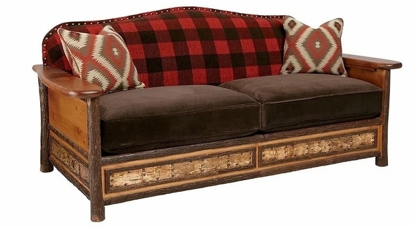 Sofa: Natural Bark Panels & Handcrafted Woodland Buffalo Plaid