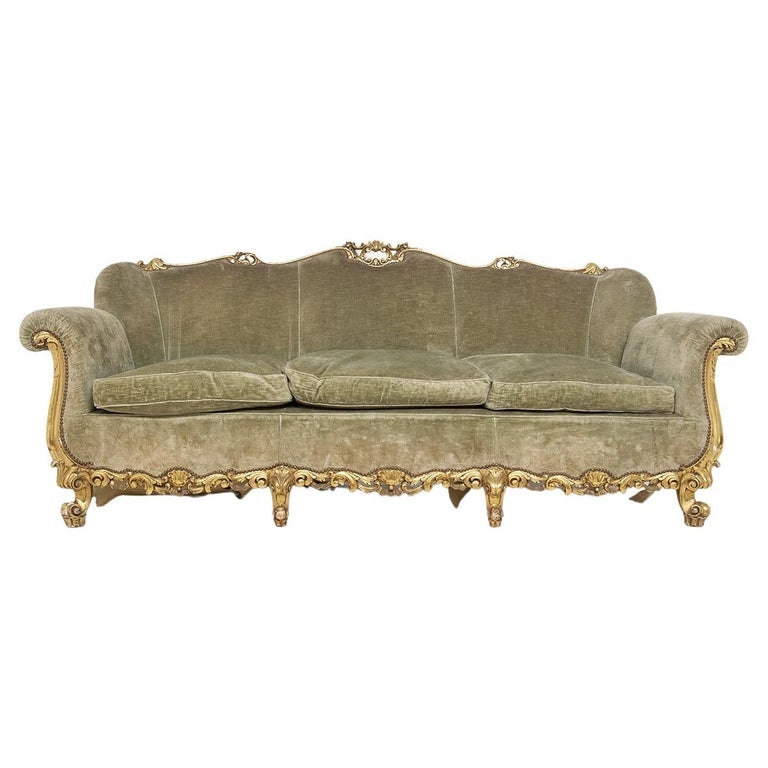 Sofa Sage Velvet Gilded Ornate Carved Apron