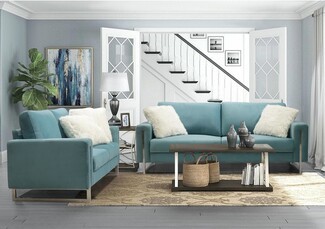 Sofa Set Metal Sled Legs Shag Accents Modern Sled Base Couch