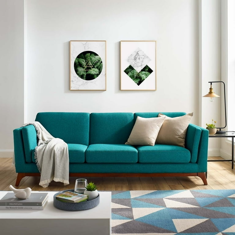 Sofa Tapered Wood Legs Contemporary Teal Lounge Seating