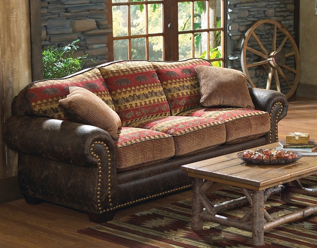 Sofa with Bear Motif Tapestry and Nailhead Trim