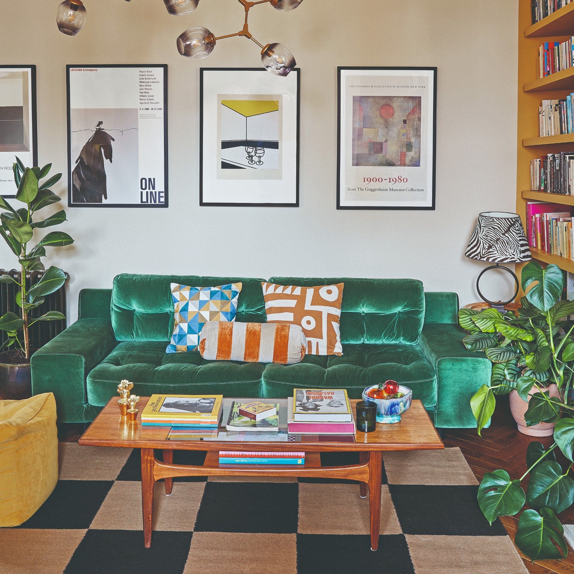 Sofa with Checkered Rug for Eclectic Living Room Decor