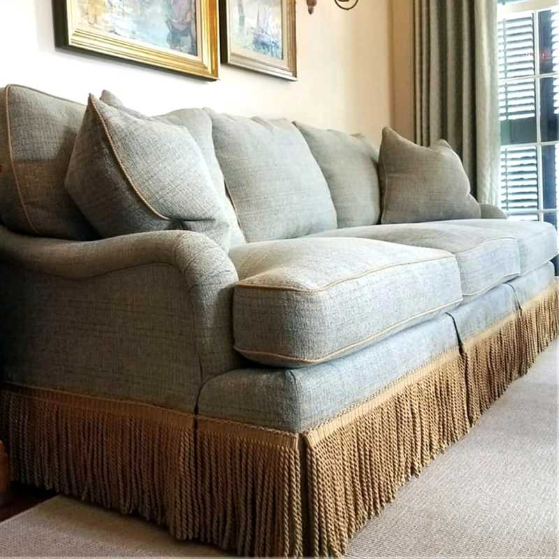 Sofa with Contrast Piping and traditional blue grey sofa