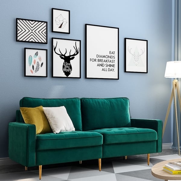 Sofa with Gold Tapered Legs and Tufted Velvet Seating