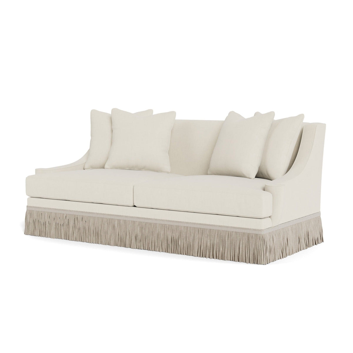 Sofa with Sloped Arms and Cream Fabric fringe base sofa