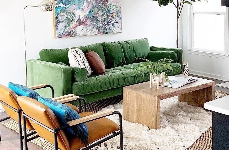 Sofa with Waterfall Wood Table for Mid-Century Living