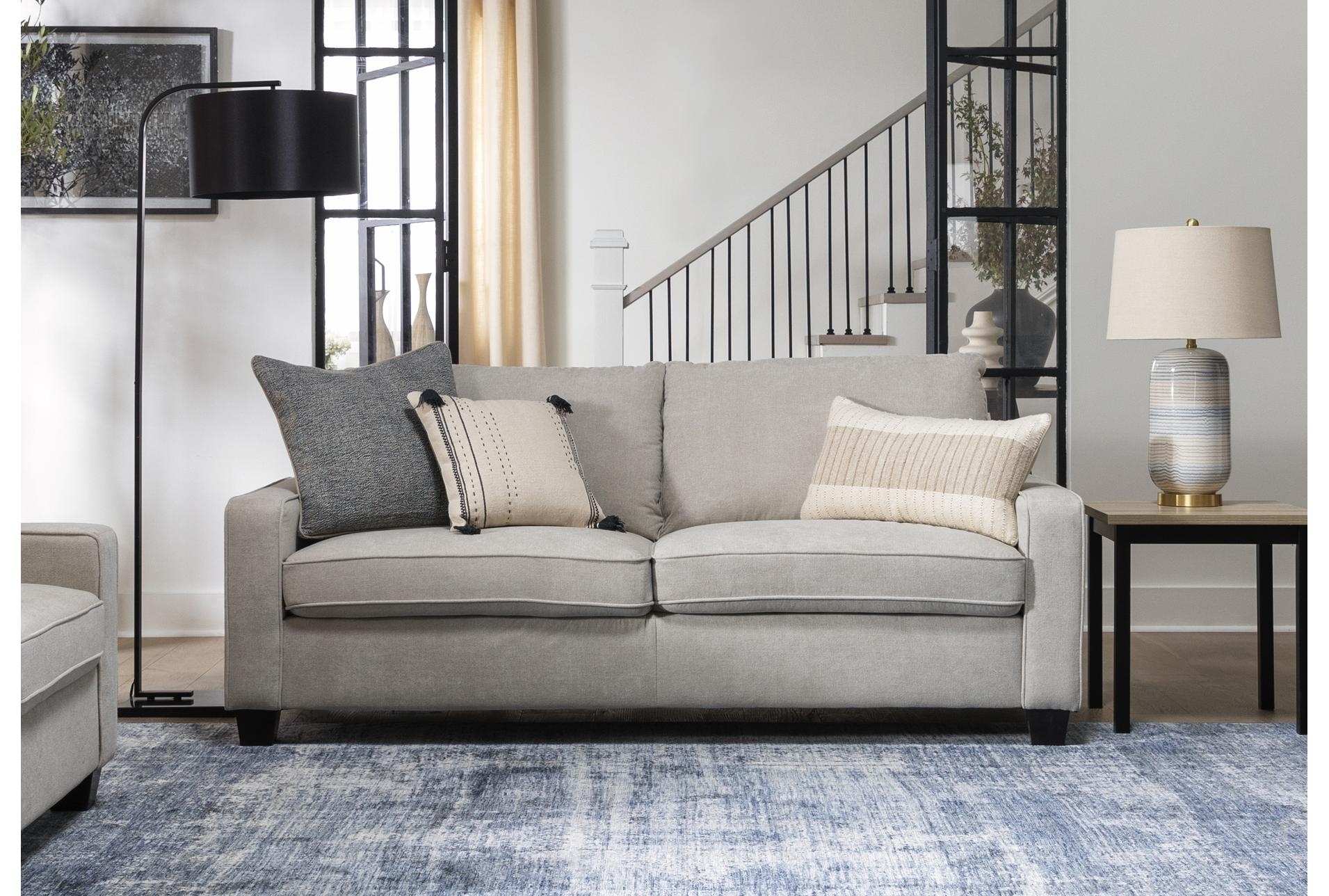 Sofa with Welted Seams and Track Arms in Transitional Grey Style