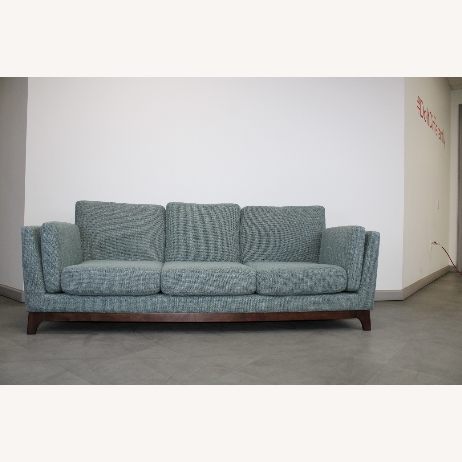 Sofa Wood Base Rail Scandinavian Style Blue Sofa Living Room