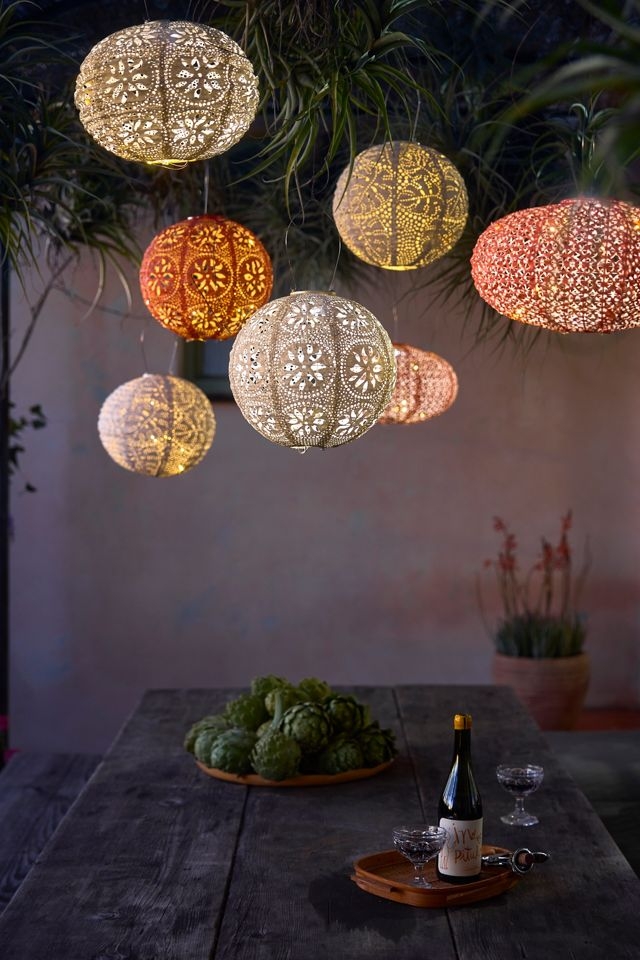 Solar Lanterns Floral Lace Pattern Dappled Light Garden Accents