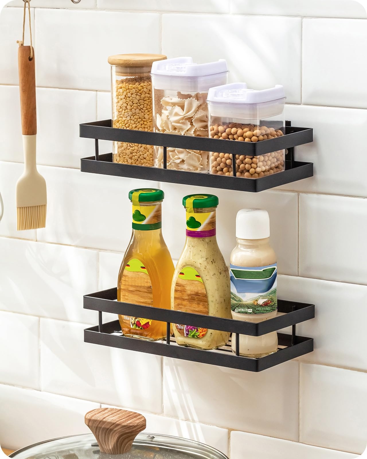 Spice Rack Matte Black Metal Open Frame Floating Shelf