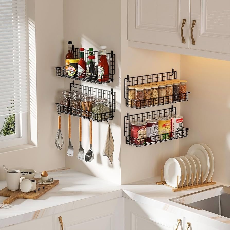 Spice Rack Organizer Stackable Design Integrated Hooks