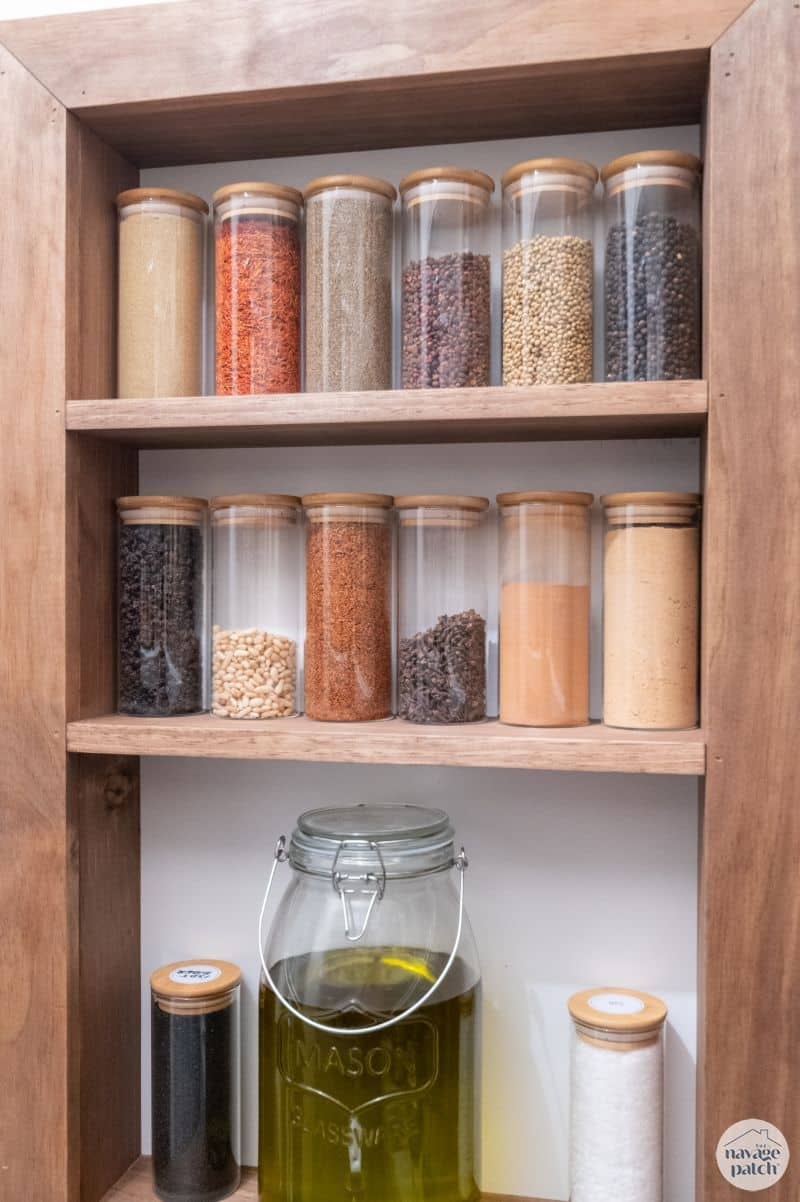 Spice Rack Recessed Design Uniform Glass Jar Storage