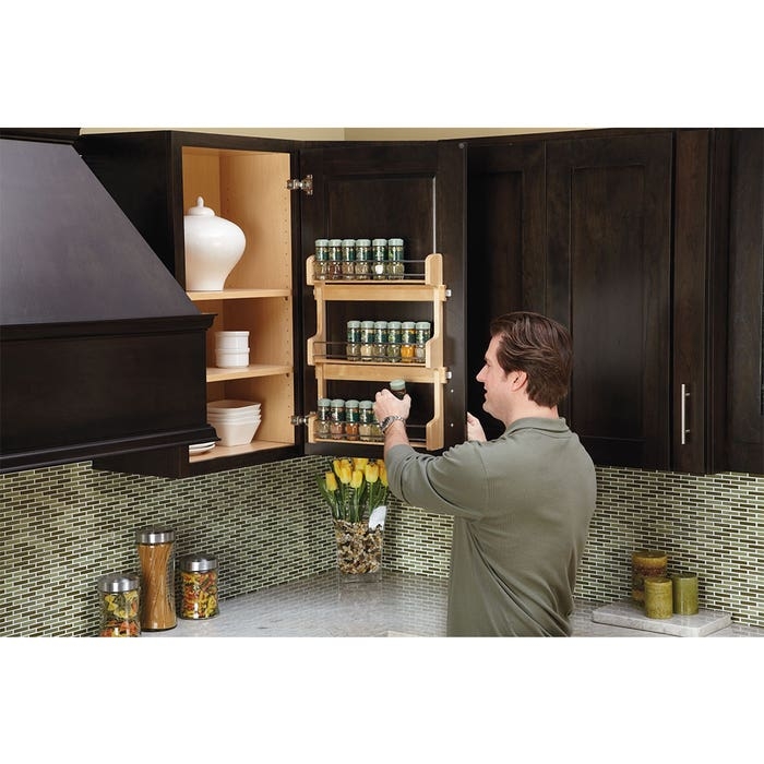 Spice Rack Three Tier Design Door Mount Wood Insert