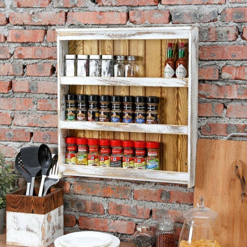 Spice Rack Whitewashed Frame Vertical Slat Backing