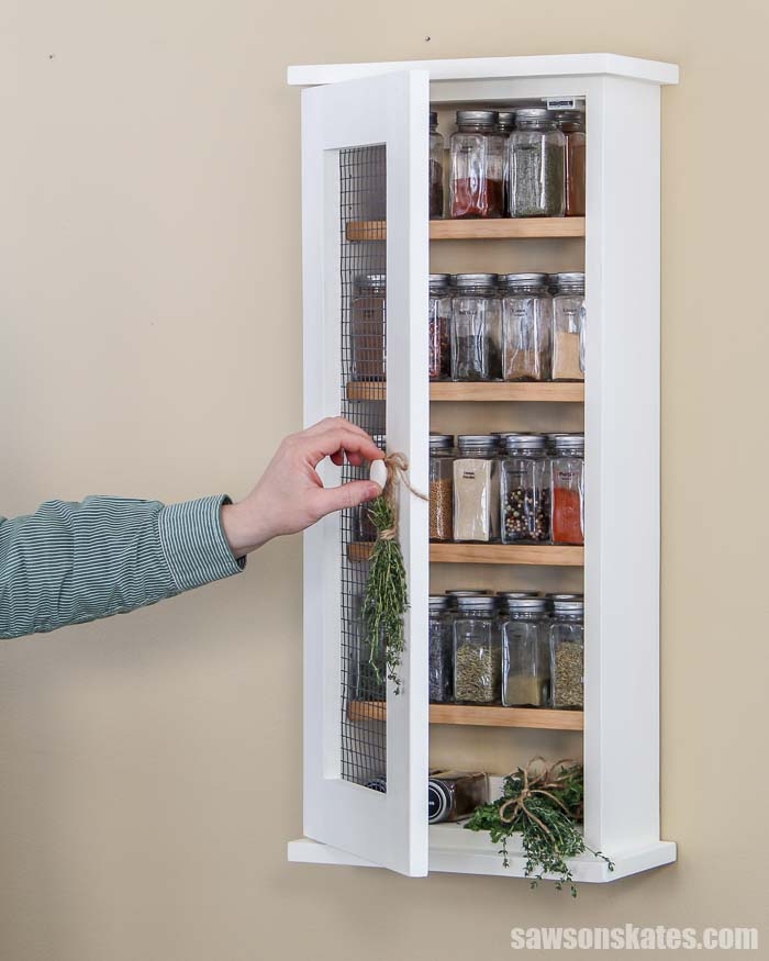 Spice Rack Wire Mesh Door White Rustic Wall Cabinet