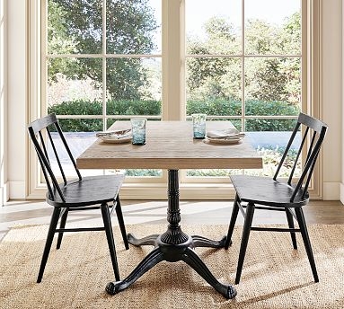 Square Dining Table: Black and Oak Ornate Pedestal Base