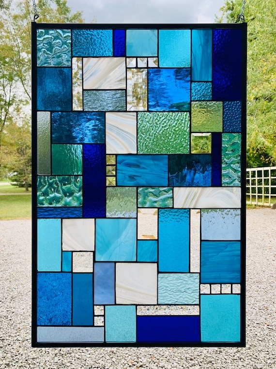 Stained Glass Panel: Abstract Rectangle Geometric Art