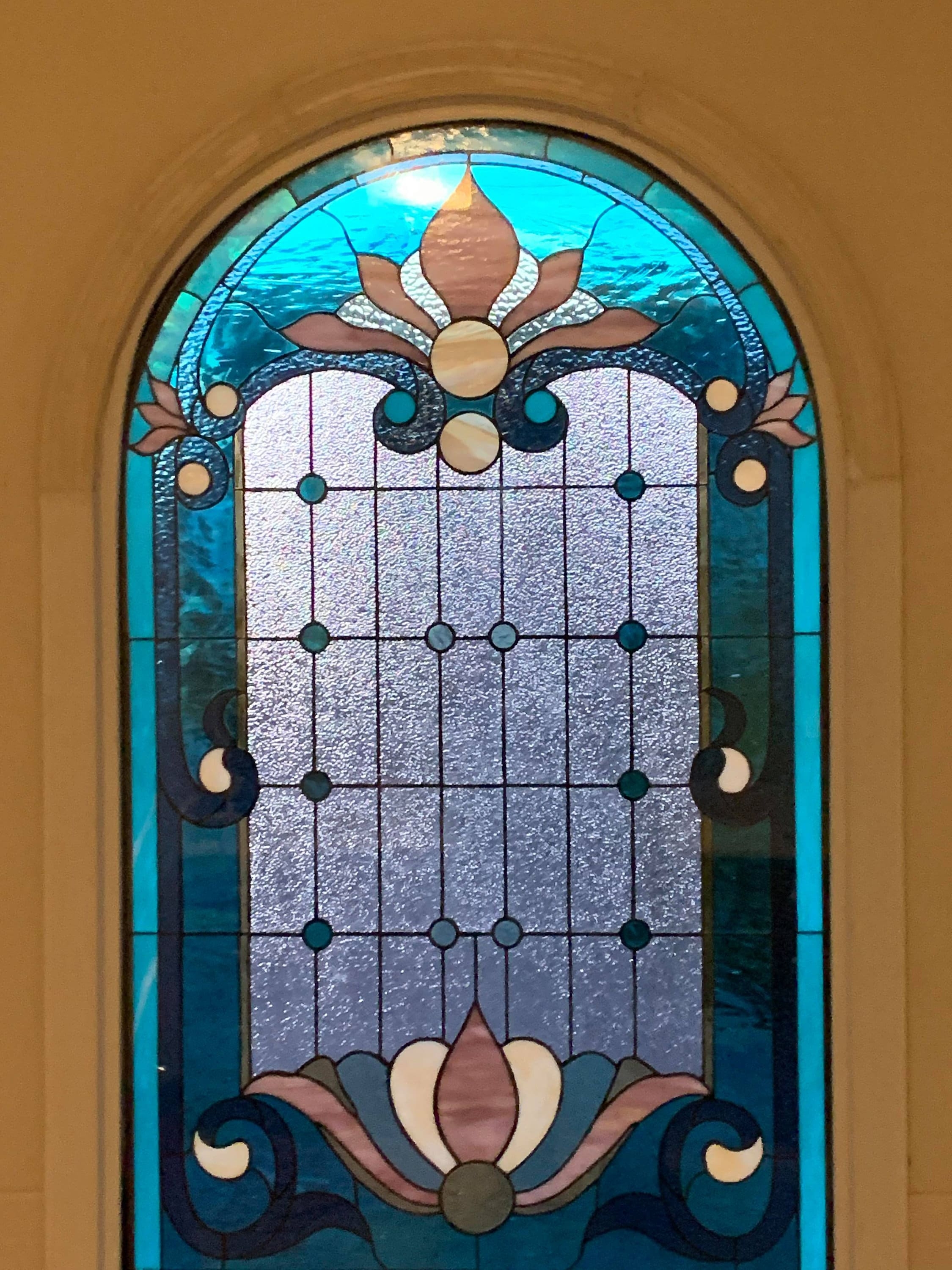 Stained Glass Window: Arched Silhouette Teal Decor