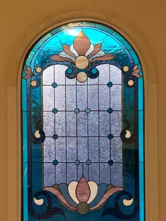 Stained Glass Window: Arched Silhouette Teal Decor