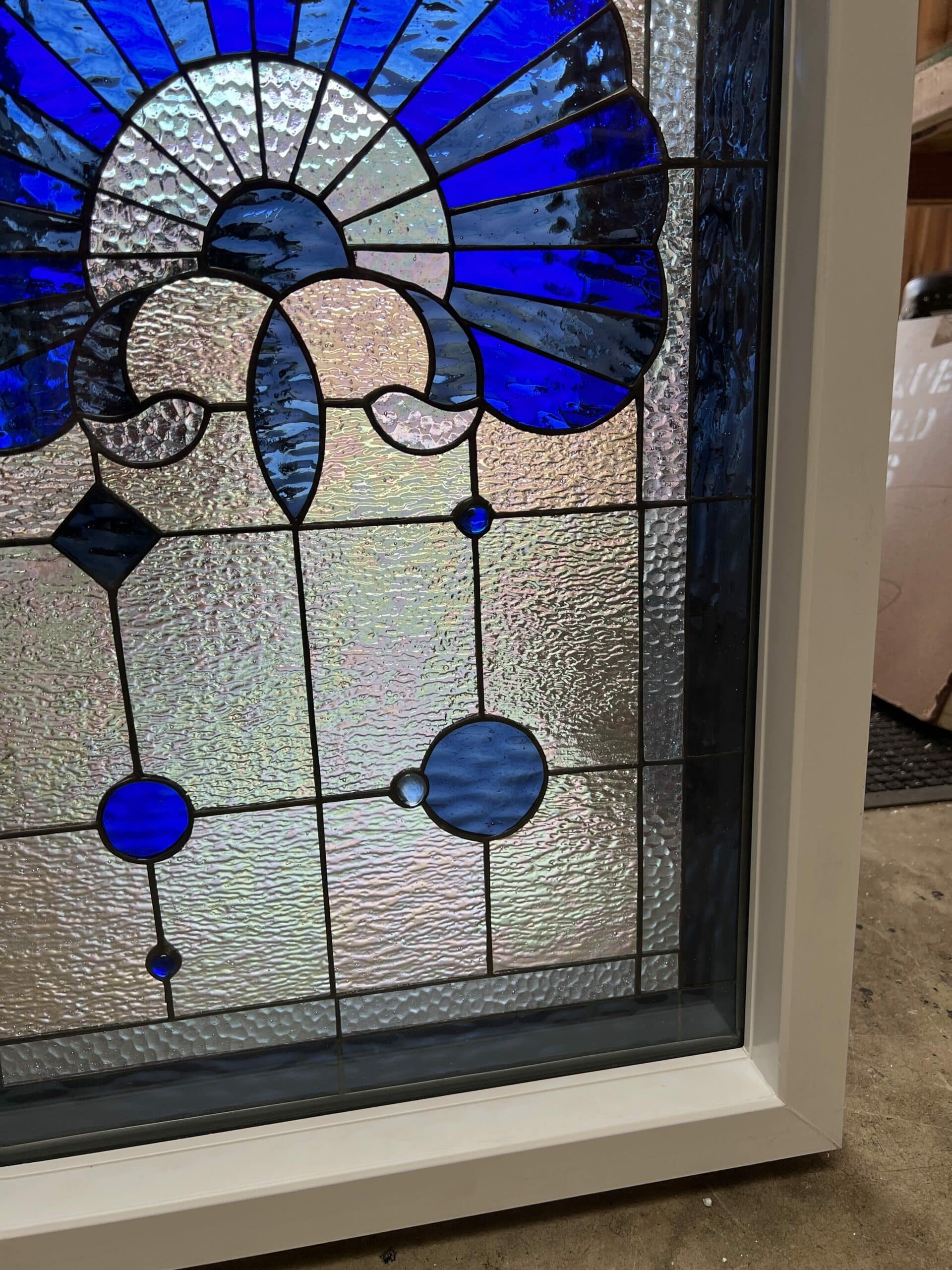 Stained Glass Window: Cobalt Blue Shell Motif Vinyl