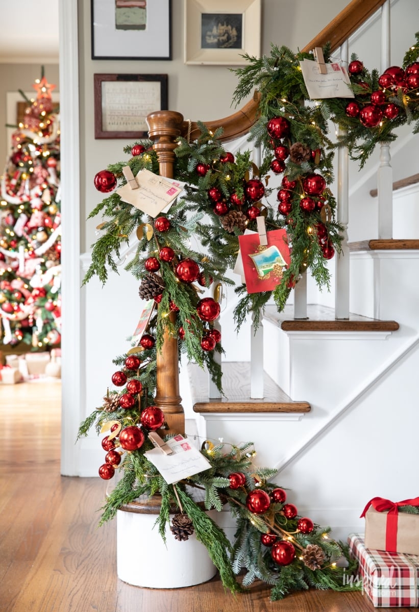 Staircase Garland with Postcard Display and Clothespin Fasteners