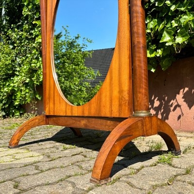 Standing Mirror: Walnut Oval Glass Splayed Legs Base