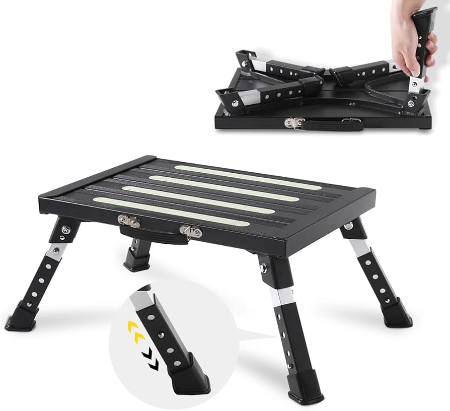 Step Stool: Portable Folding Camper Steps with Adjustable Legs