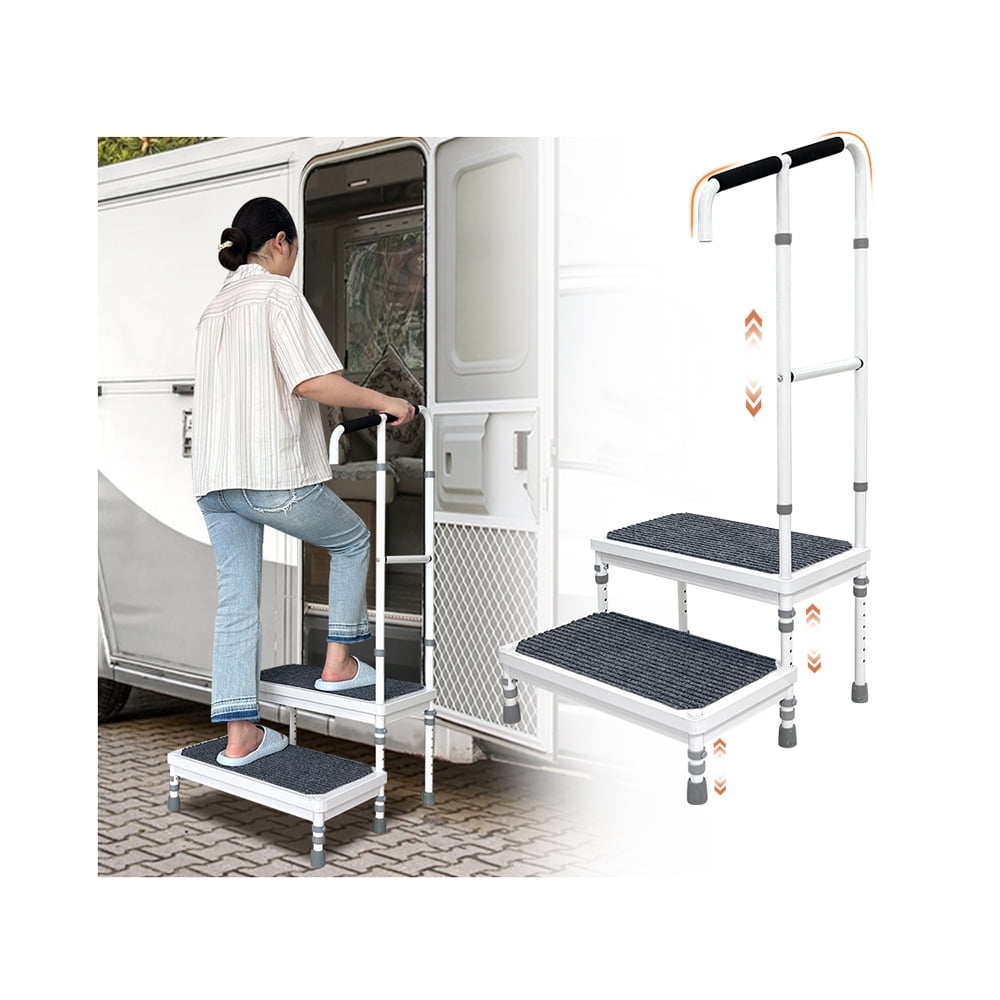 Step Stool: RV Step Stool with Handrail and Padded Grip