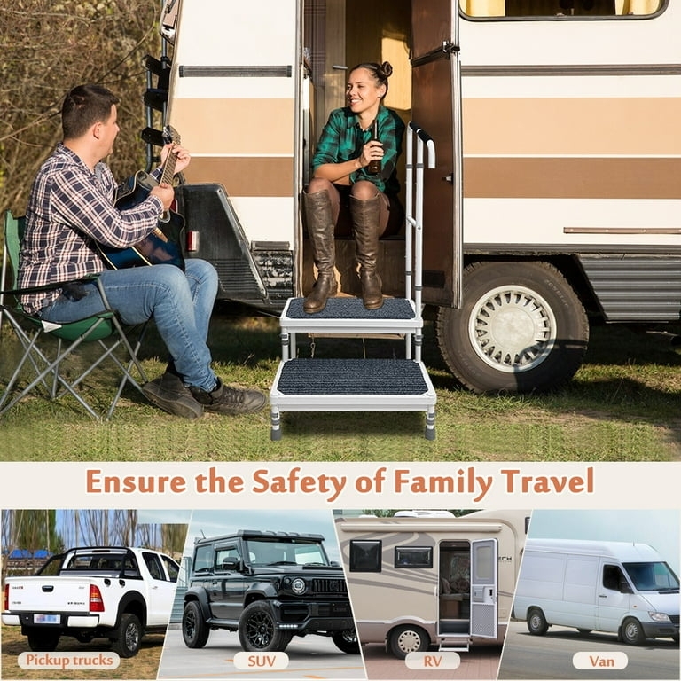 Stepping Stool: RV Safety Step Stool with Integrated Handrail