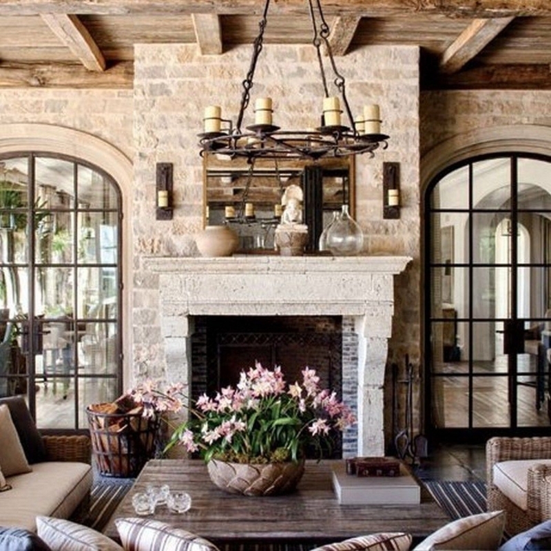 Stone Fireplace Arched Metal Doors Limestone Mantel