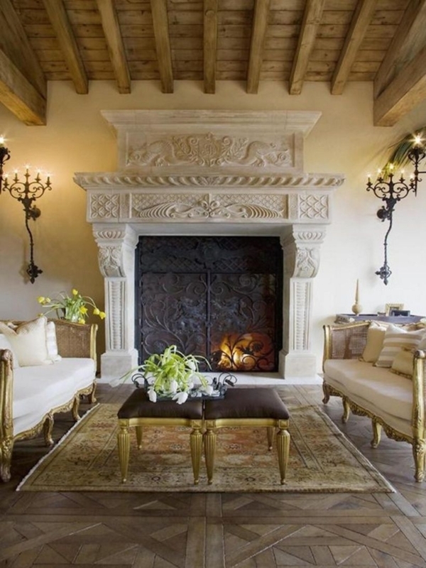 Stone Fireplace Hand Carved Relief Antique Styling