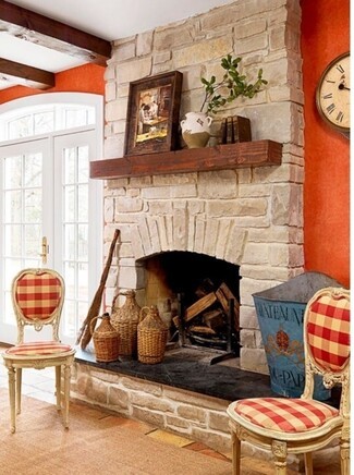 Stone Fireplace Terracotta Walls Arched Hearth Decor