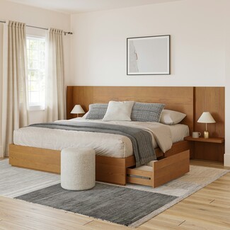 Storage Bed featuring smoked oak wood and underbed drawers
