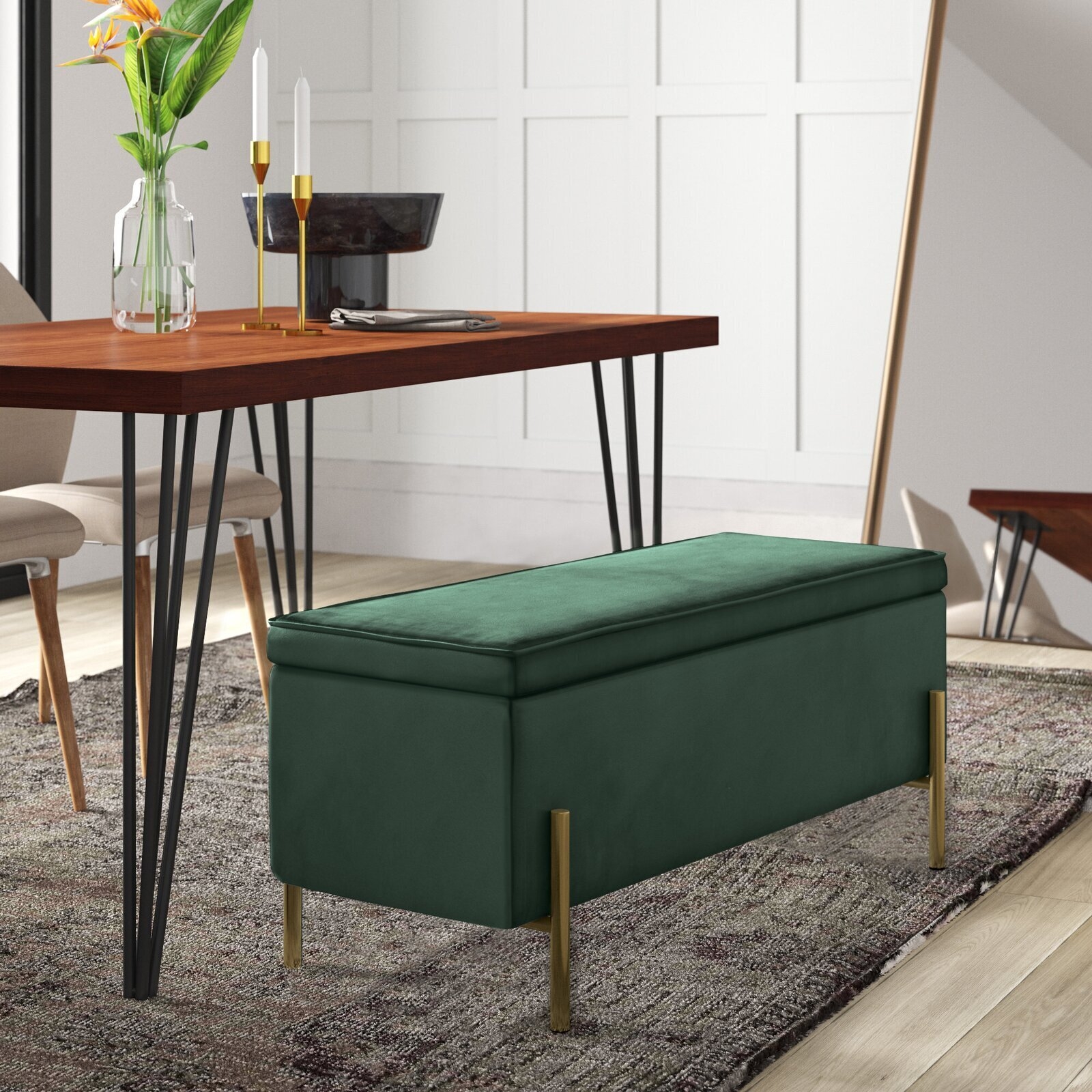 Storage Bench: Velvet Upholstery Emerald Velvet Storage Bench