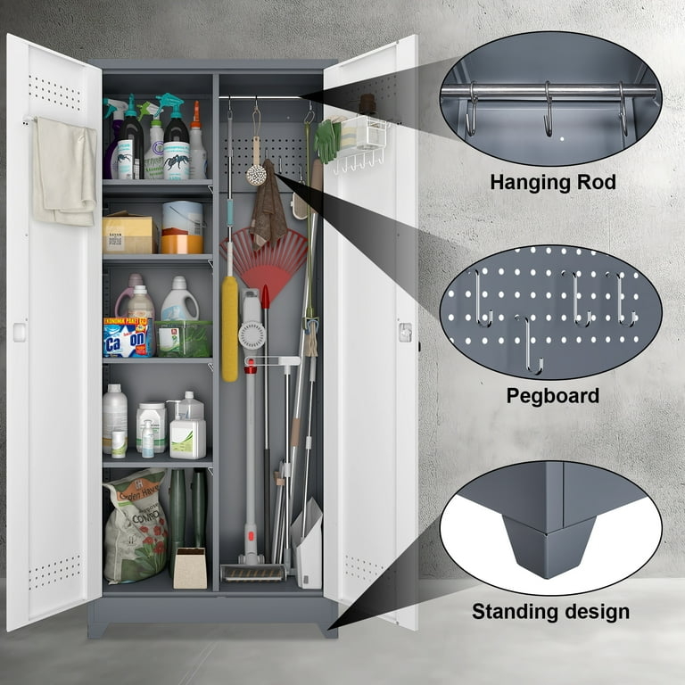 Storage Cabinet Slate Grey Pegboard Vented Doors Unit