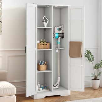 Storage Cabinet Tall Vacuum Niche Towel Rod Doors Unit