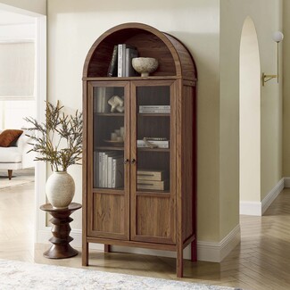Storage Cabinet with Ring Pulls Arched Walnut Display