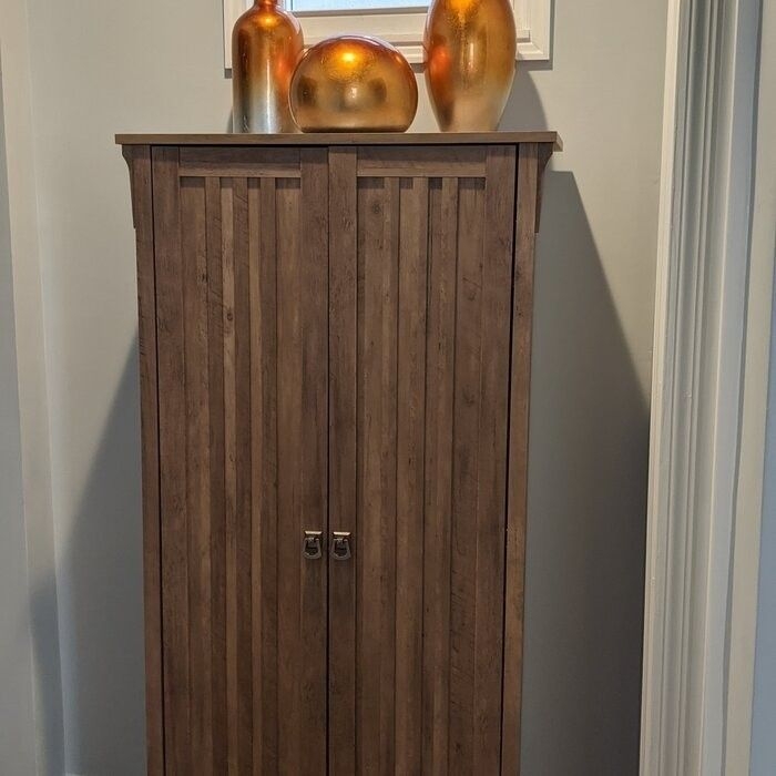 Storage Cabinet with Vertical Slats and Vertical Slat Storage Tower