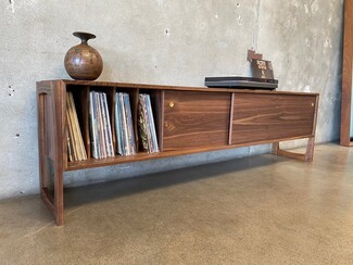 Storage Credenza with Record Dividers and Walnut Sliding Door