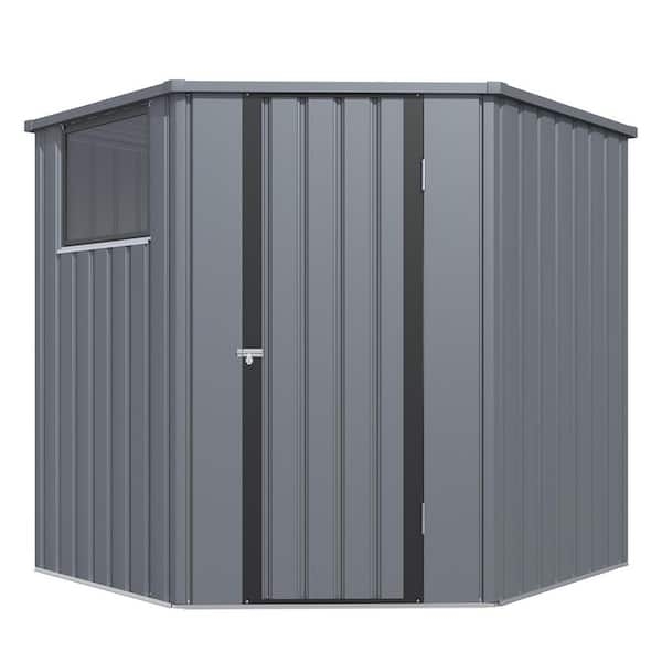 Storage Shed: Corrugated Metal Gray Metal Garden Shed with Latch